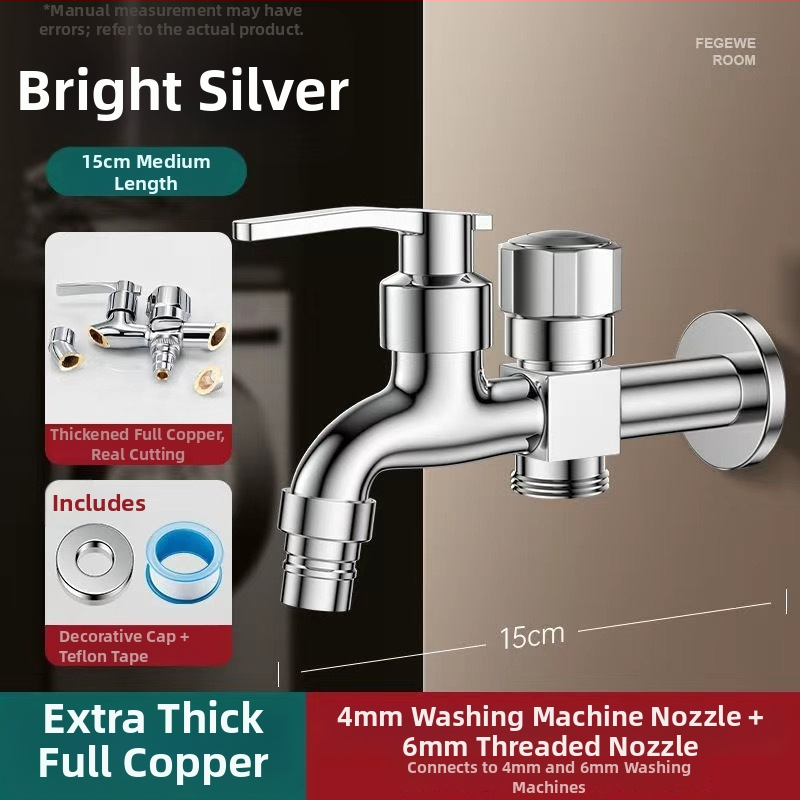 Prívod na práčku so dvojitým výstupom, meďná zliatina, keramický disk ventilu, elektroplakovaný povrch, montáž s gombom