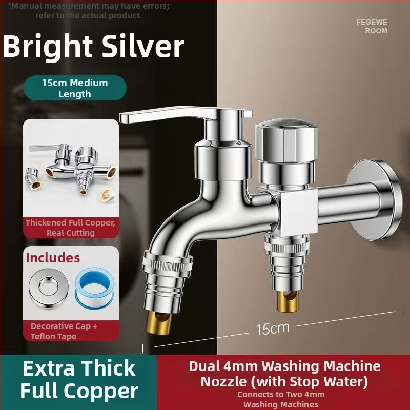 Prívod na práčku so dvojitým výstupom, meďná zliatina, keramický disk ventilu, elektroplakovaný povrch, montáž s gombom