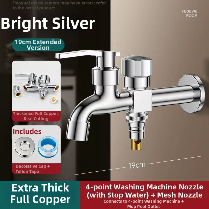 Prívod na práčku so dvojitým výstupom, meďná zliatina, keramický disk ventilu, elektroplakovaný povrch, montáž s gombom