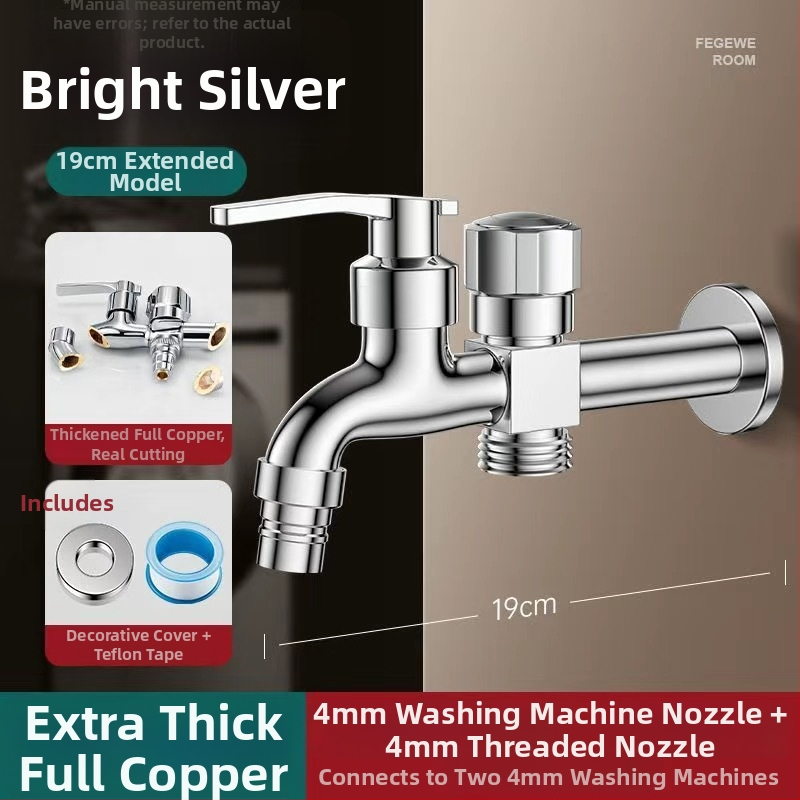 Prívod na práčku so dvojitým výstupom, meďná zliatina, keramický disk ventilu, elektroplakovaný povrch, montáž s gombom