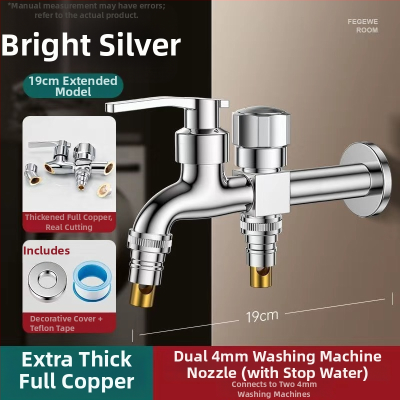 Prívod na práčku so dvojitým výstupom, meďná zliatina, keramický disk ventilu, elektroplakovaný povrch, montáž s gombom