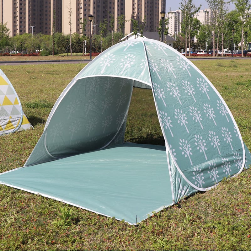Плажна палатка, бързо автоматично отваряне за 2 секунди, еднослойна конструкция, външен материал 190T със сребърен слой, водоустойчивост 1000–1500 мм, тегло 1 кг