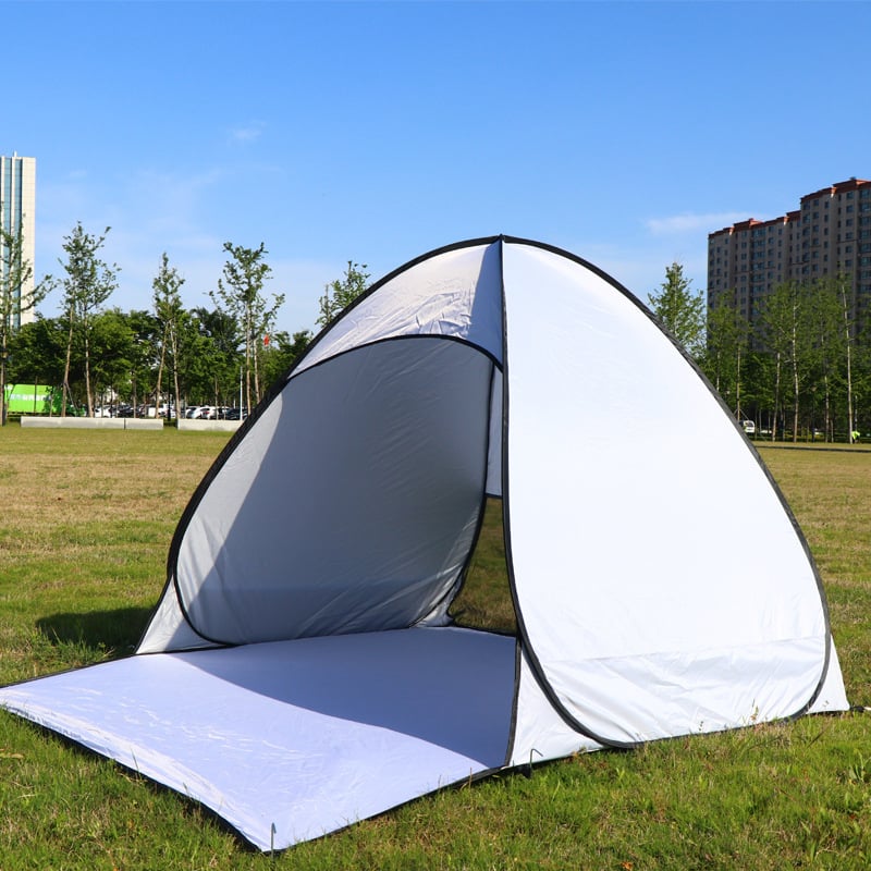 Плажна палатка, бързо автоматично отваряне за 2 секунди, еднослойна конструкция, външен материал 190T със сребърен слой, водоустойчивост 1000–1500 мм, тегло 1 кг