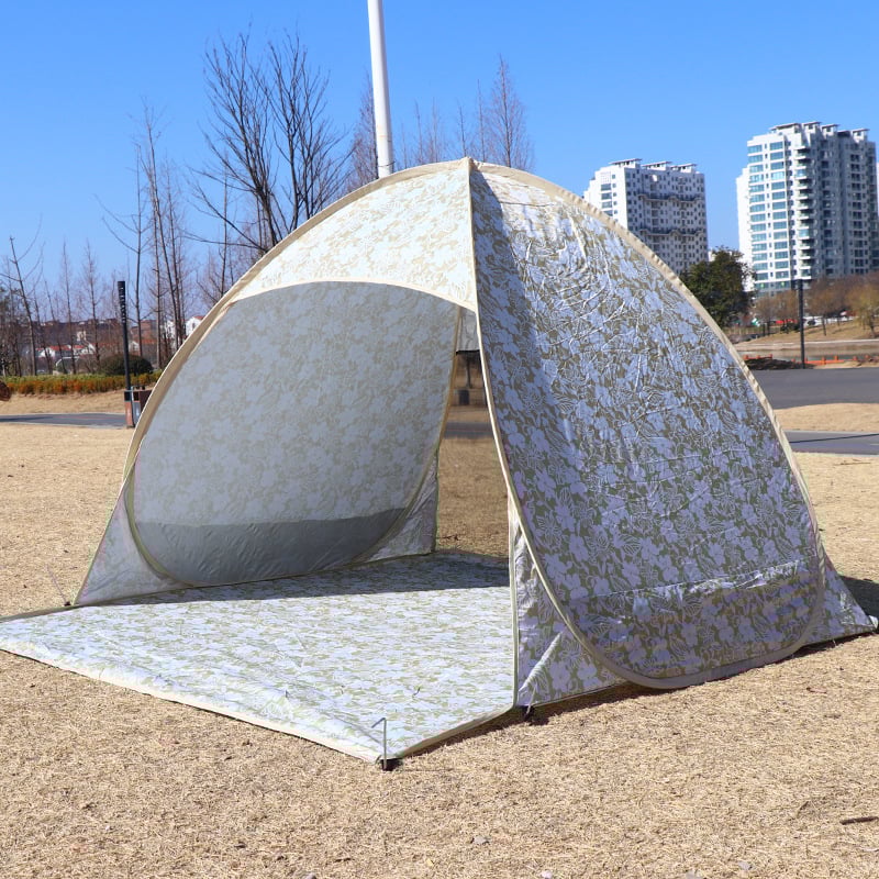 Плажна палатка, бързо автоматично отваряне за 2 секунди, еднослойна конструкция, външен материал 190T със сребърен слой, водоустойчивост 1000–1500 мм, тегло 1 кг