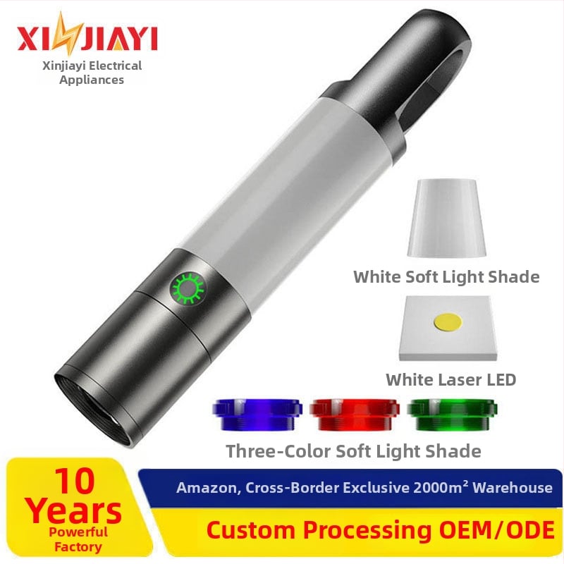 Xin Jiayi lanternă LED reîncărcabilă pentru camping cu lumină laterală COB — corp din aliaj de aluminiu, baterie 1200 mAh, rază >500 m, alimentare manuală