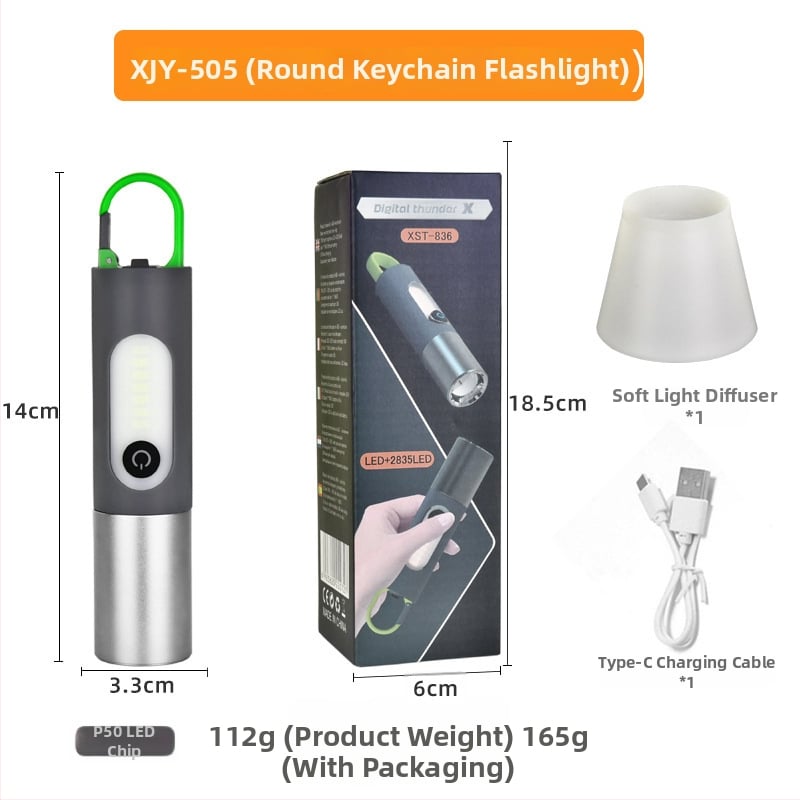 Xin Jiayi lanternă LED reîncărcabilă pentru camping cu lumină laterală COB — corp din aliaj de aluminiu, baterie 1200 mAh, rază >500 m, alimentare manuală