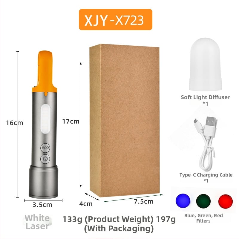 Xin Jiayi lanternă LED reîncărcabilă pentru camping cu lumină laterală COB — corp din aliaj de aluminiu, baterie 1200 mAh, rază >500 m, alimentare manuală