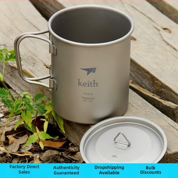 Keith ултралек сгъваем съд за вода от чист титан с капак, 56–62 g, модел Ti3200