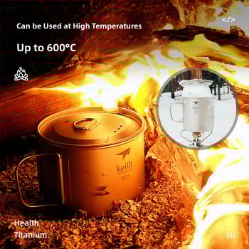 Keith ултралек сгъваем съд за вода от чист титан с капак, 56–62 g, модел Ti3200