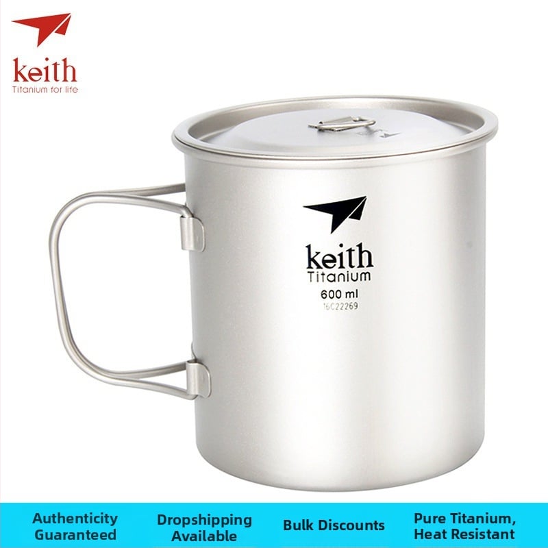 Keith ултралек сгъваем съд за вода от чист титан с капак, 56–62 g, модел Ti3200