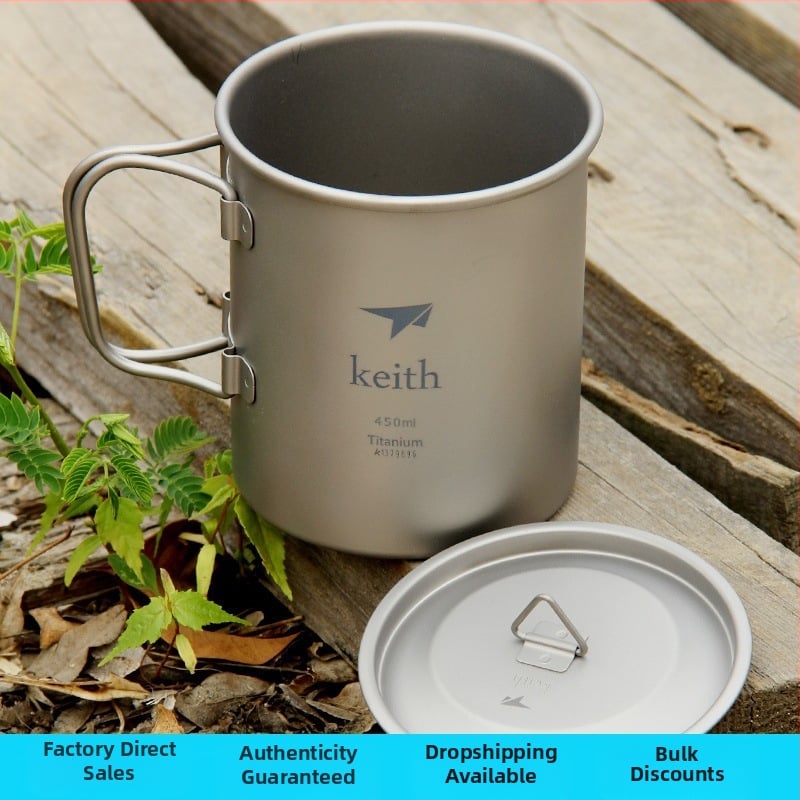 Keith ултралек сгъваем съд за вода от чист титан с капак, 56–62 g, модел Ti3200
