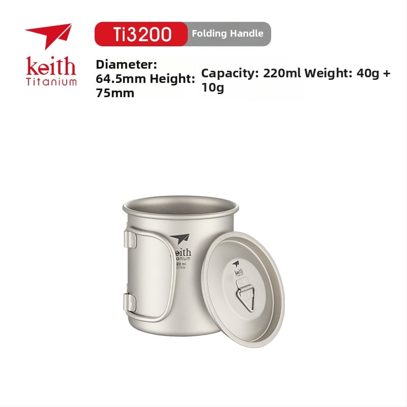 Keith ултралек сгъваем съд за вода от чист титан с капак, 56–62 g, модел Ti3200
