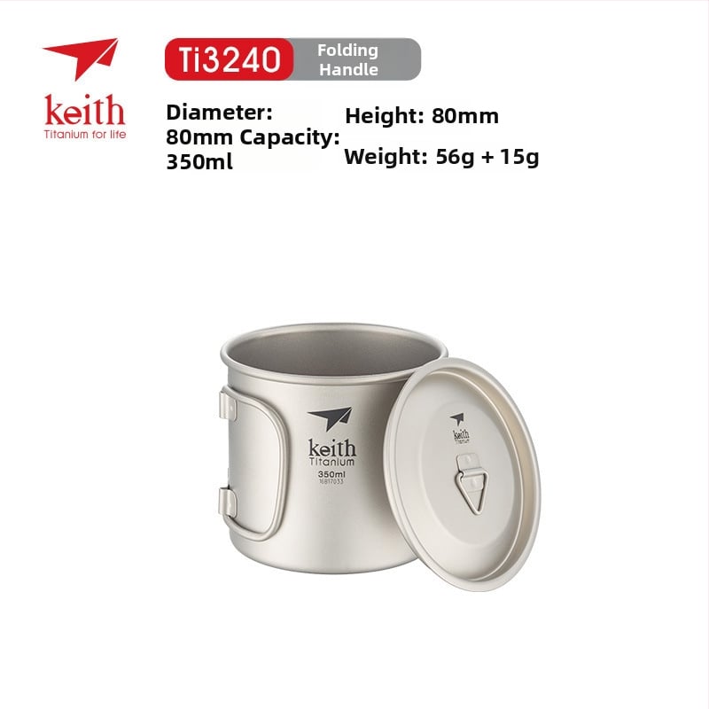 Keith ултралек сгъваем съд за вода от чист титан с капак, 56–62 g, модел Ti3200