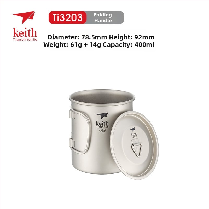 Keith ултралек сгъваем съд за вода от чист титан с капак, 56–62 g, модел Ti3200
