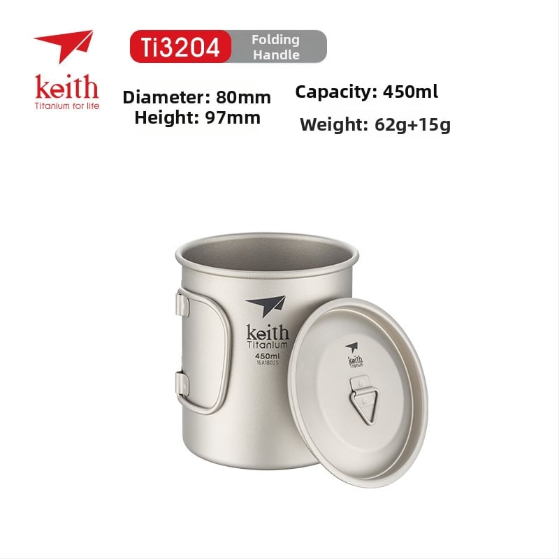 Keith ултралек сгъваем съд за вода от чист титан с капак, 56–62 g, модел Ti3200
