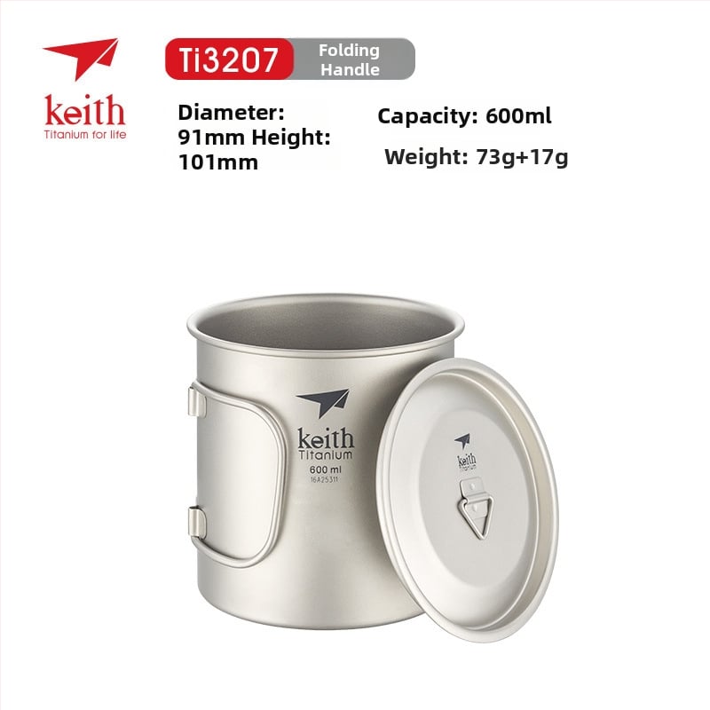 Keith ултралек сгъваем съд за вода от чист титан с капак, 56–62 g, модел Ti3200