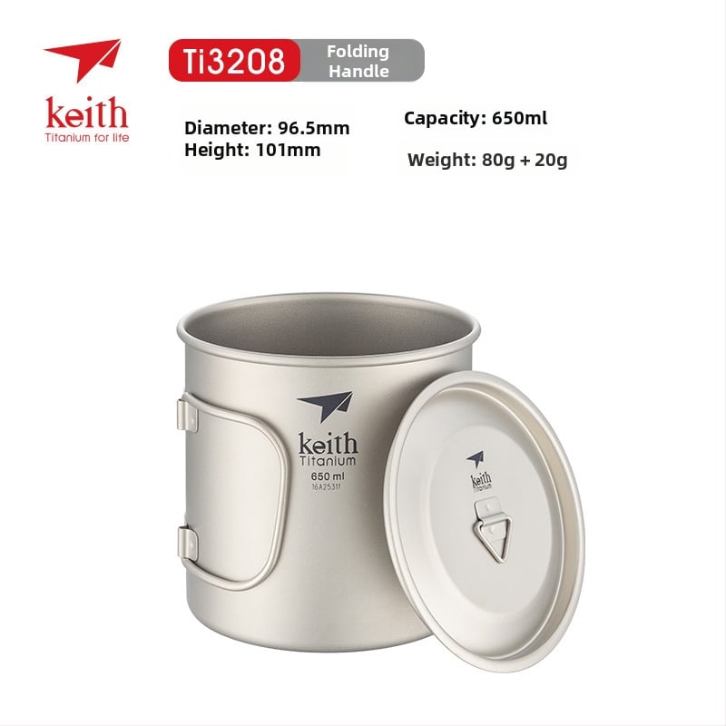 Keith ултралек сгъваем съд за вода от чист титан с капак, 56–62 g, модел Ti3200
