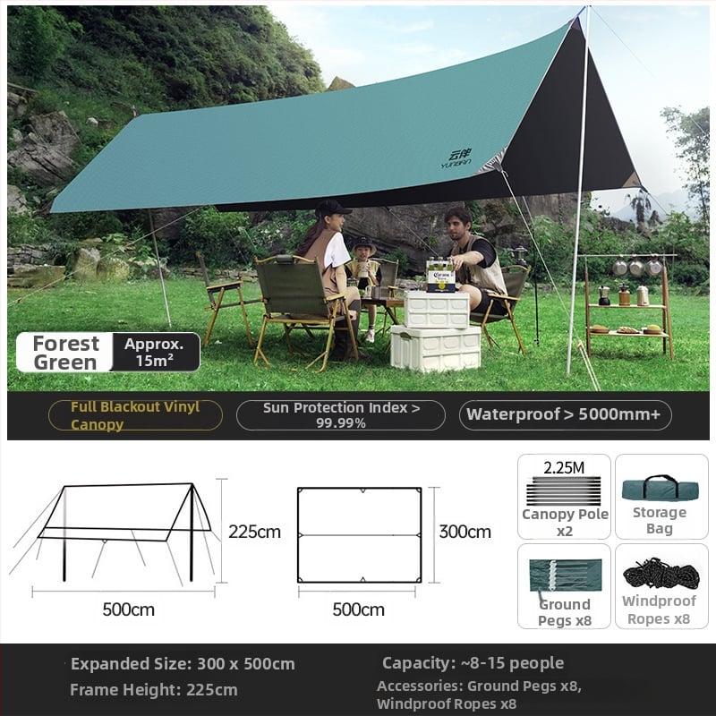 MANTU Pillangó alakú kemping árnyéksátor, Oxford anyag, 2000mm vízálló, üvegszálas váz, kézi összeszerelés