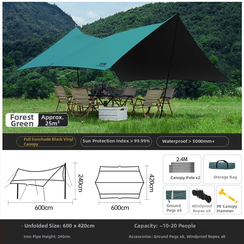 MANTU Pillangó alakú kemping árnyéksátor, Oxford anyag, 2000mm vízálló, üvegszálas váz, kézi összeszerelés