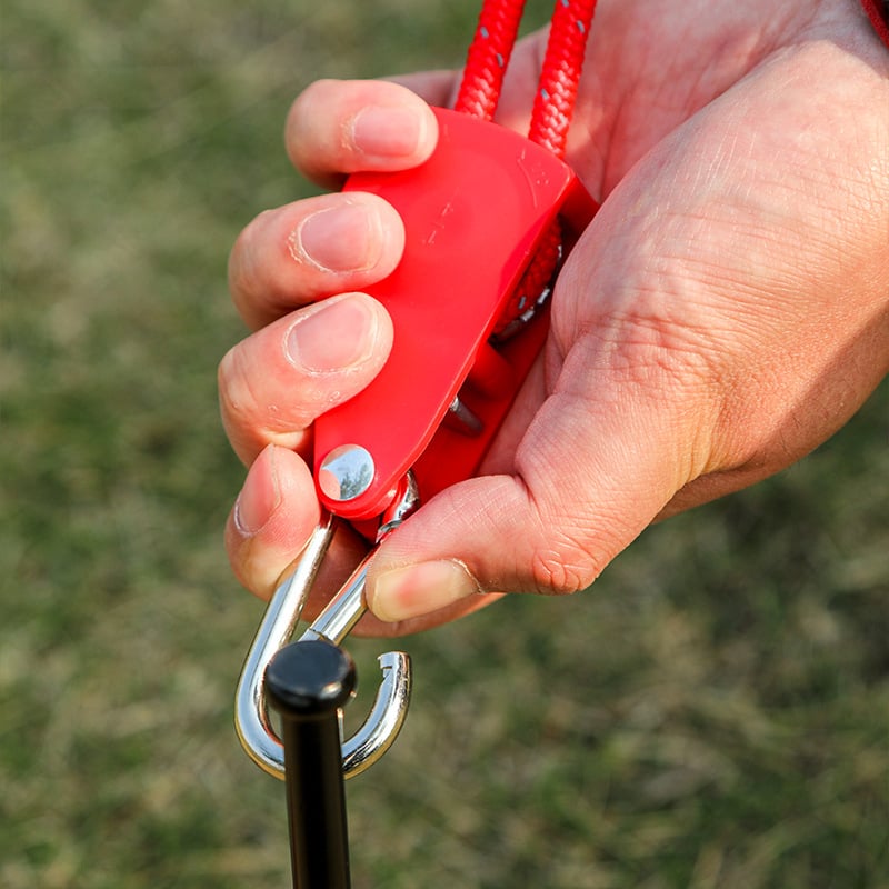 Buye Кампинг Метален Роликов Лост за Регулируемо Въжe за Навес и Палатка – Еластично Въжe с Кука и Катарама