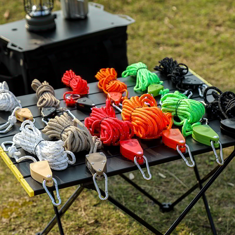 Buye Кампинг Метален Роликов Лост за Регулируемо Въжe за Навес и Палатка – Еластично Въжe с Кука и Катарама