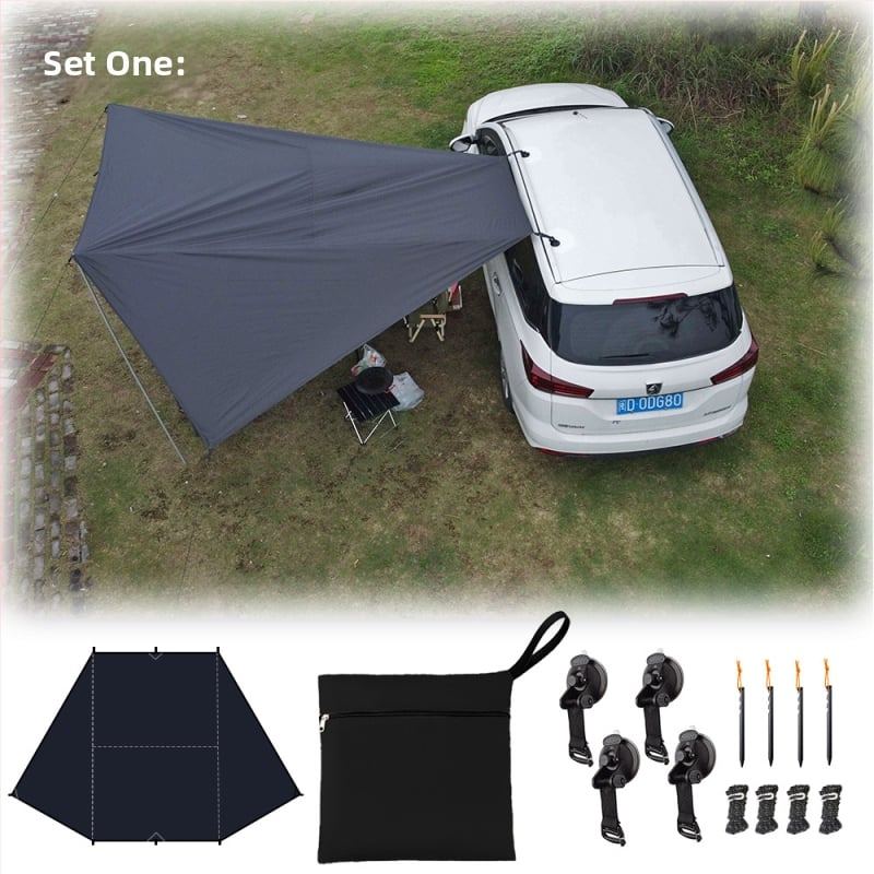 SUV oldalsó árnyékoló autóhoz – Oxford szövet, vízálló 5000 mm, pillangó forma, kézi kivitelezés, alumínium ötvözet tartó