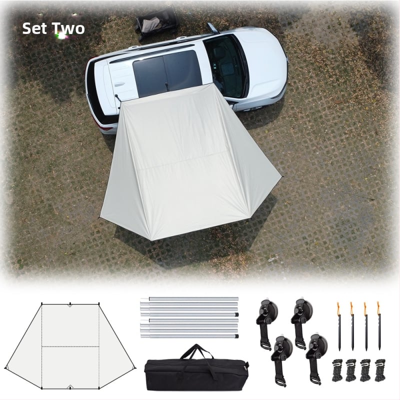 SUV oldalsó árnyékoló autóhoz – Oxford szövet, vízálló 5000 mm, pillangó forma, kézi kivitelezés, alumínium ötvözet tartó