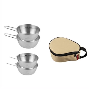 Сет съдове за хранене от 304 неръждаема стомана за къмпинг, сгъваеми купички и прибори за хранене – компактно съхранение, марка Bump, модел AT6446, тегло 504 г, за 2–3 души