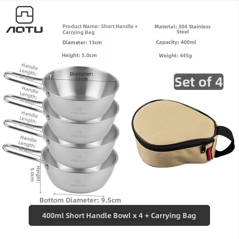 Сет съдове за хранене от 304 неръждаема стомана за къмпинг, сгъваеми купички и прибори за хранене – компактно съхранение, марка Bump, модел AT6446, тегло 504 г, за 2–3 души