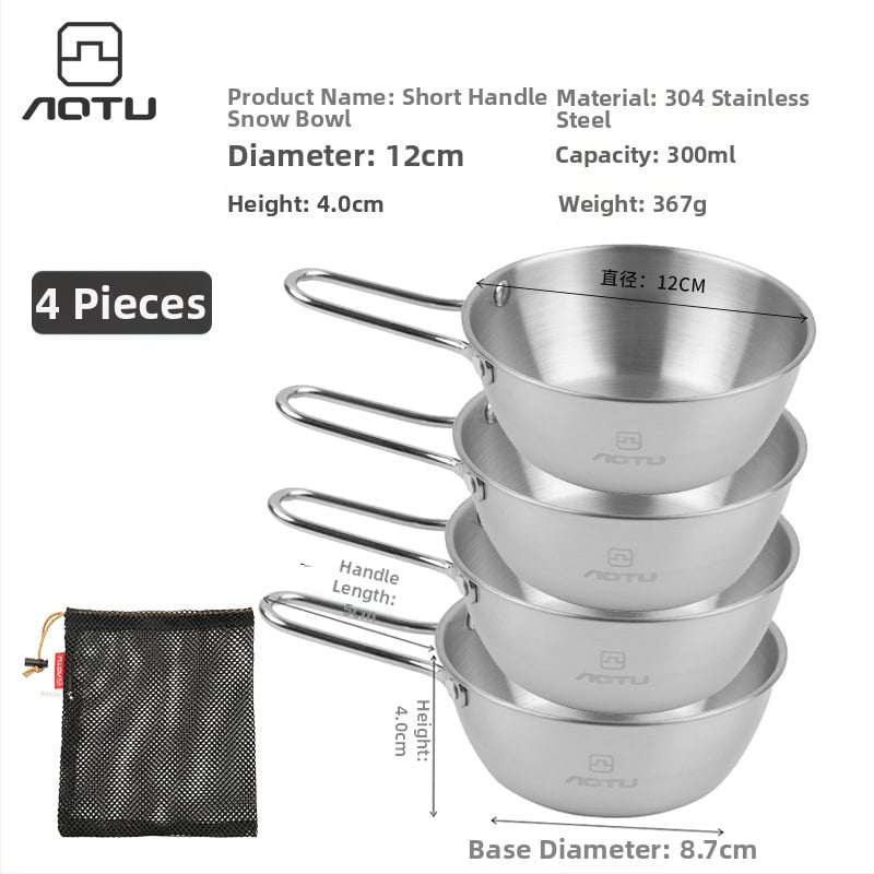 Сет съдове за хранене от 304 неръждаема стомана за къмпинг, сгъваеми купички и прибори за хранене – компактно съхранение, марка Bump, модел AT6446, тегло 504 г, за 2–3 души