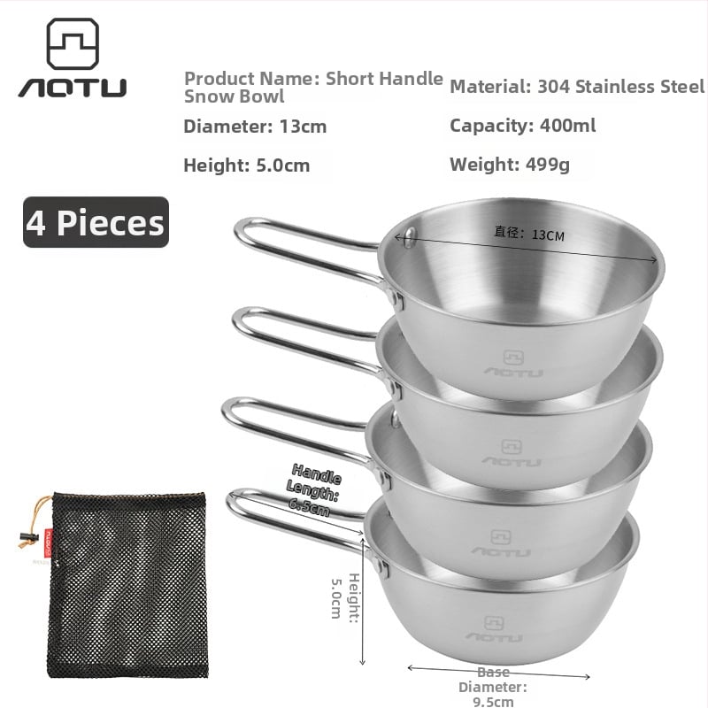Сет съдове за хранене от 304 неръждаема стомана за къмпинг, сгъваеми купички и прибори за хранене – компактно съхранение, марка Bump, модел AT6446, тегло 504 г, за 2–3 души