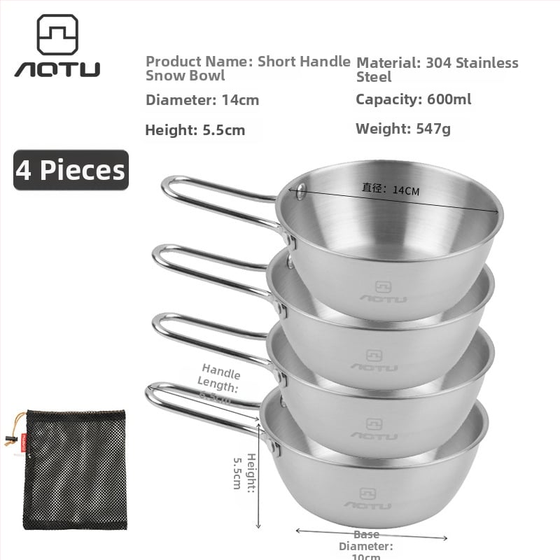 Сет съдове за хранене от 304 неръждаема стомана за къмпинг, сгъваеми купички и прибори за хранене – компактно съхранение, марка Bump, модел AT6446, тегло 504 г, за 2–3 души