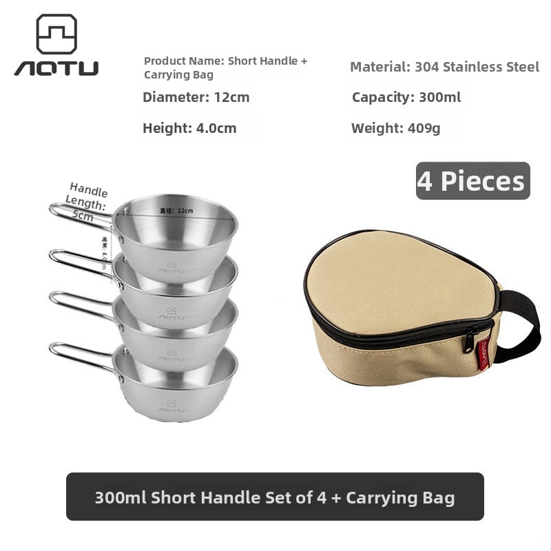 Сет съдове за хранене от 304 неръждаема стомана за къмпинг, сгъваеми купички и прибори за хранене – компактно съхранение, марка Bump, модел AT6446, тегло 504 г, за 2–3 души