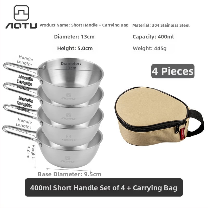 Сет съдове за хранене от 304 неръждаема стомана за къмпинг, сгъваеми купички и прибори за хранене – компактно съхранение, марка Bump, модел AT6446, тегло 504 г, за 2–3 души