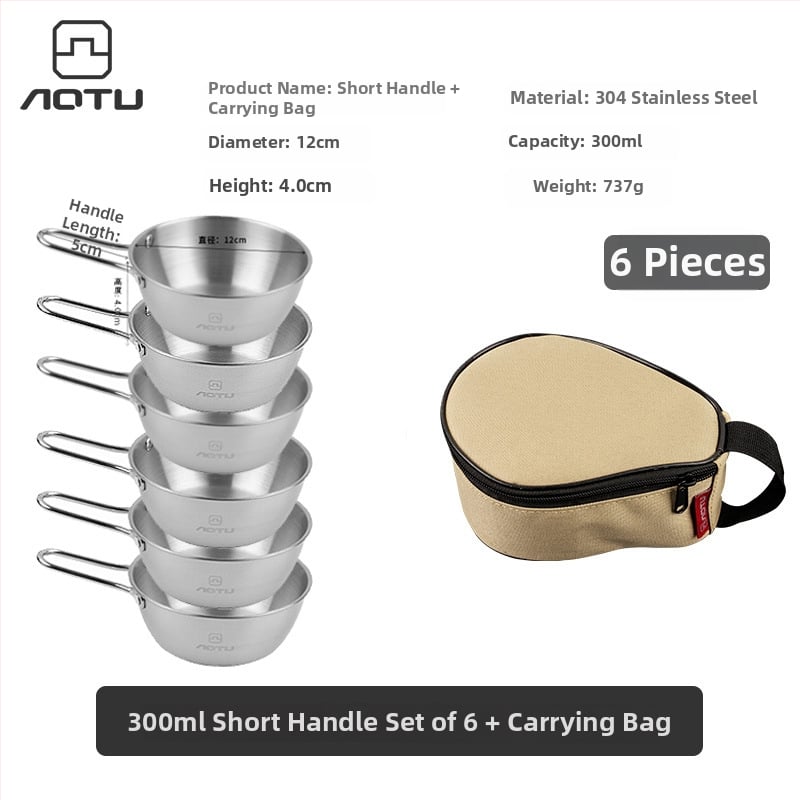 Сет съдове за хранене от 304 неръждаема стомана за къмпинг, сгъваеми купички и прибори за хранене – компактно съхранение, марка Bump, модел AT6446, тегло 504 г, за 2–3 души