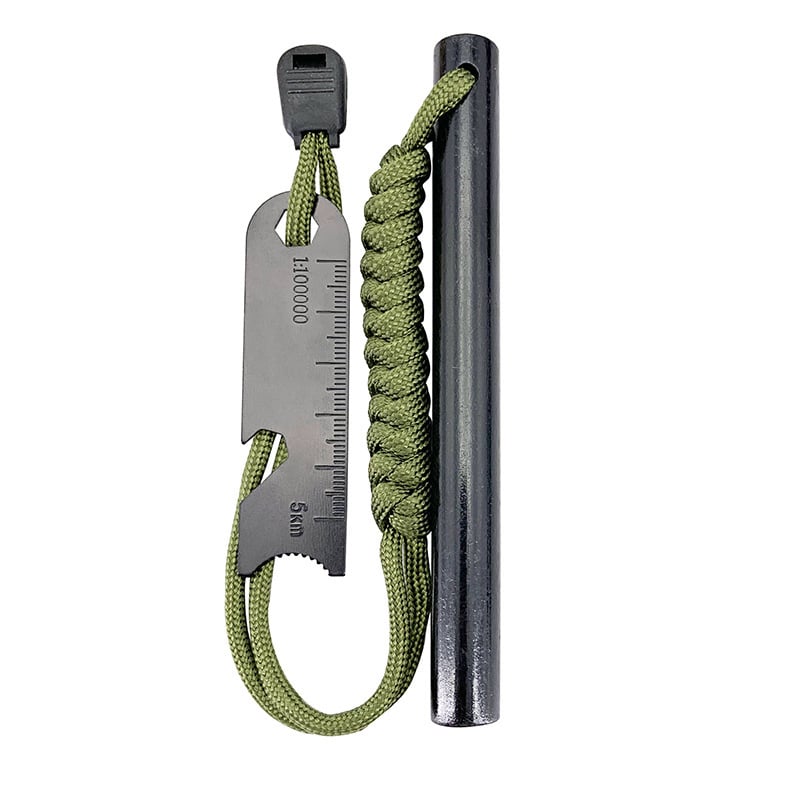 Пръчка за запалване на огън с магнезиева пръчка и скребач, обвита в седемнишен паракорд; тежести 43 g, 68 g, 129 g; за един или повече потребители; Creator