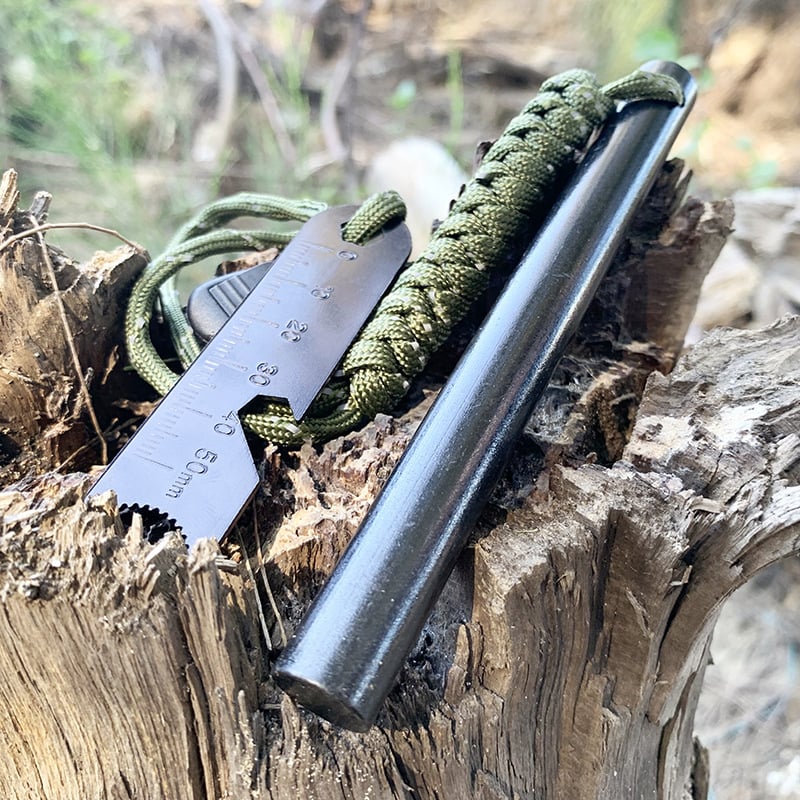 Пръчка за запалване на огън с магнезиева пръчка и скребач, обвита в седемнишен паракорд; тежести 43 g, 68 g, 129 g; за един или повече потребители; Creator