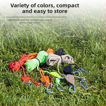 Въже за палатка с метална ролка за къмпинг на открито, регулируемо навесно въже, кукичка с катарама и еластичност