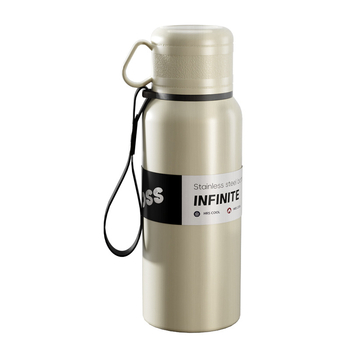 Cană termos cu două capace, separare ceai-apă, interior din oțel inoxidabil 316, exterior din oțel inoxidabil 201, izolație vid, portabilă pentru mașină