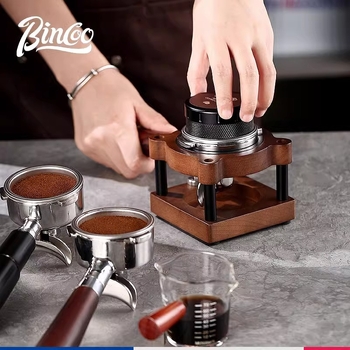 Drevená základňa na kávovú presu a skladovacia polica – prémiový stolný organizér pre príslušenstvo kávovarom, retro lux štýl