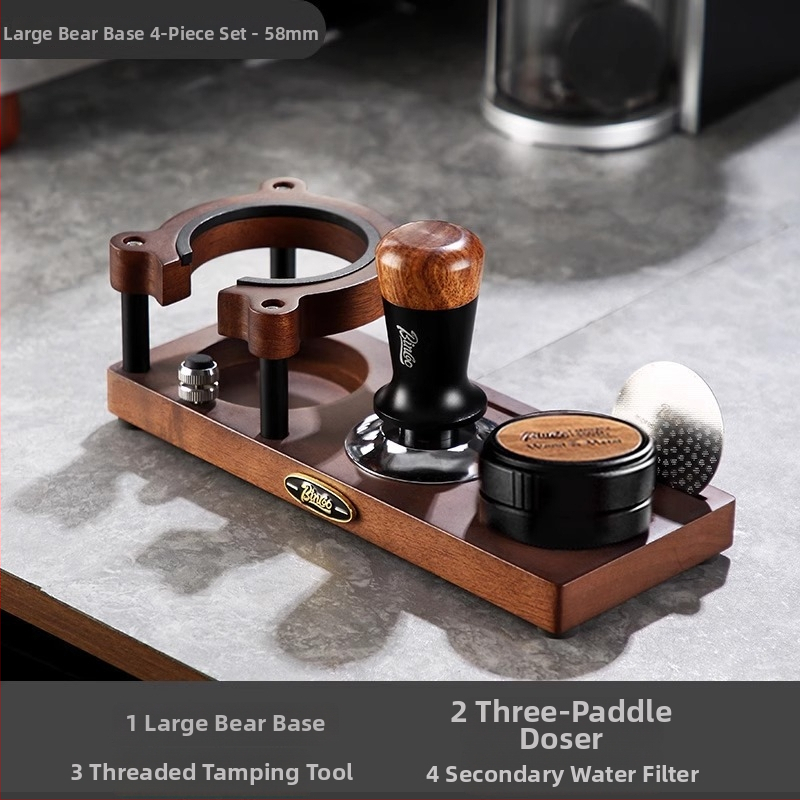 Drevená základňa na kávovú presu a skladovacia polica – prémiový stolný organizér pre príslušenstvo kávovarom, retro lux štýl