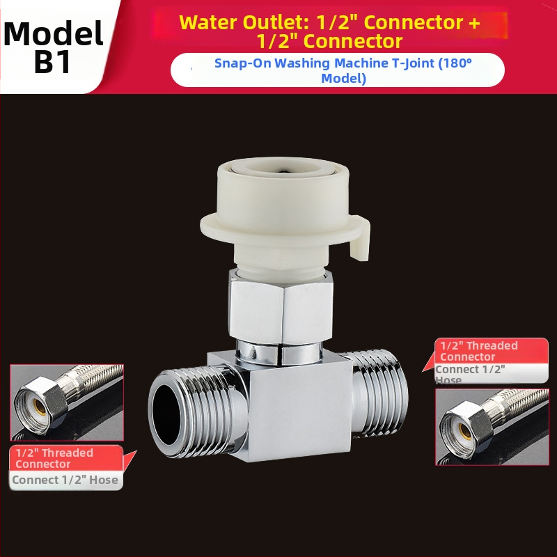 Tee pre práčku Quick-Connect: trojcestný, vstup-výstup 1-2, mosadz, keramický jadrový ventil