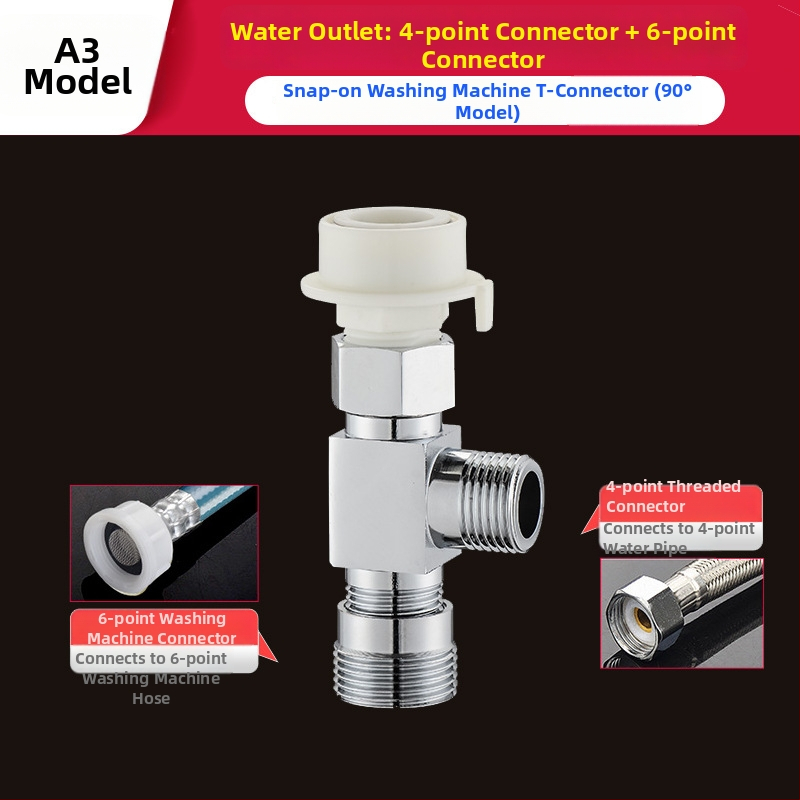 Tee pre práčku Quick-Connect: trojcestný, vstup-výstup 1-2, mosadz, keramický jadrový ventil