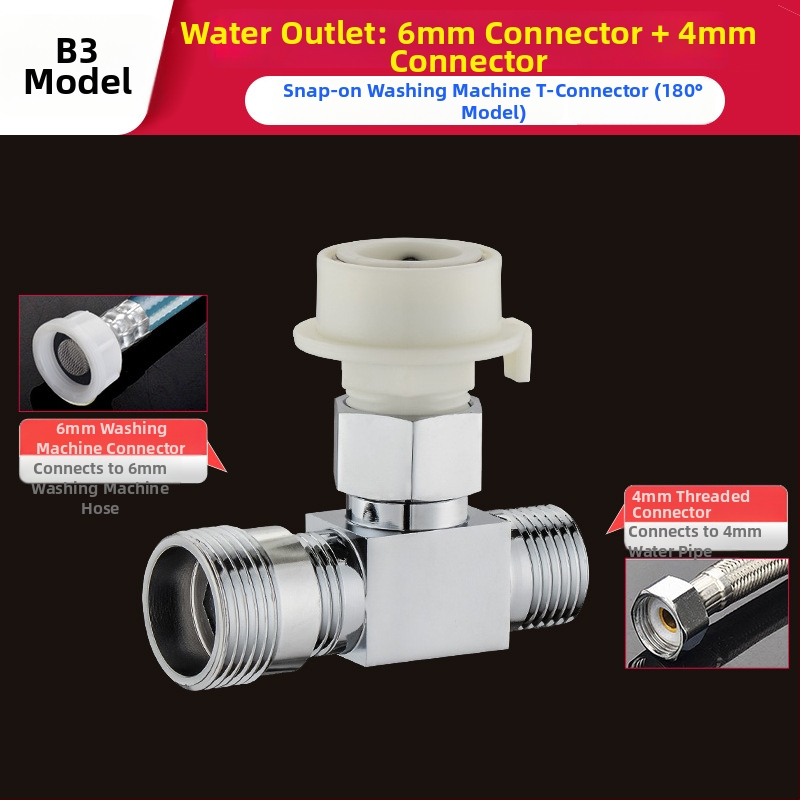 Tee pre práčku Quick-Connect: trojcestný, vstup-výstup 1-2, mosadz, keramický jadrový ventil