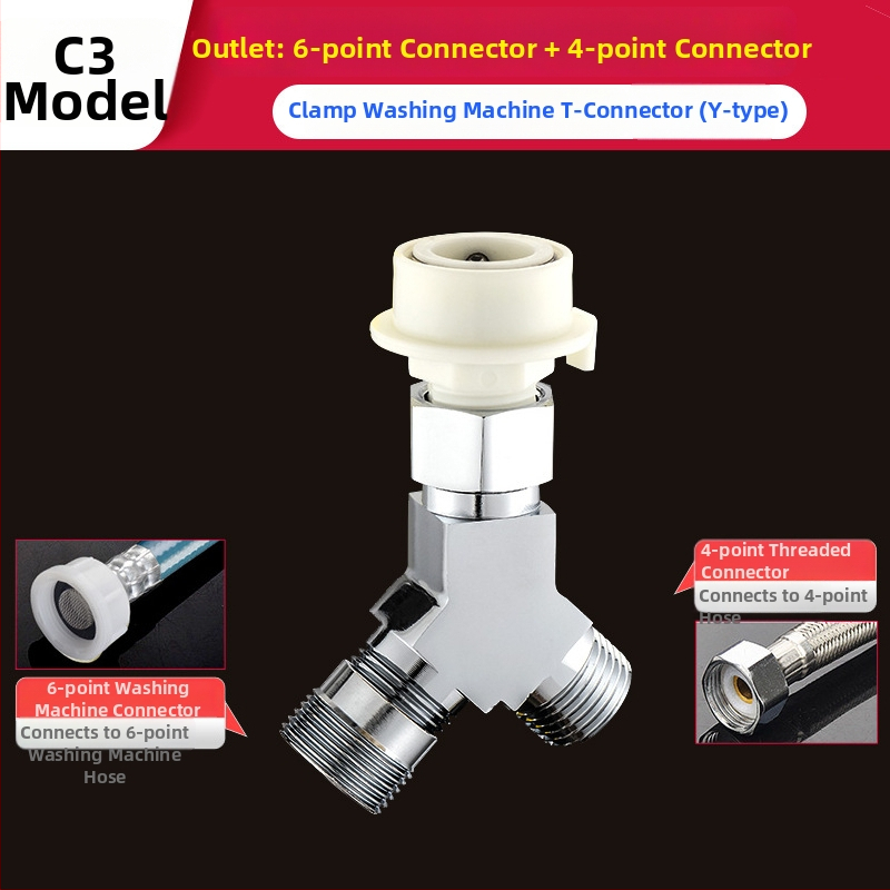 Tee pre práčku Quick-Connect: trojcestný, vstup-výstup 1-2, mosadz, keramický jadrový ventil