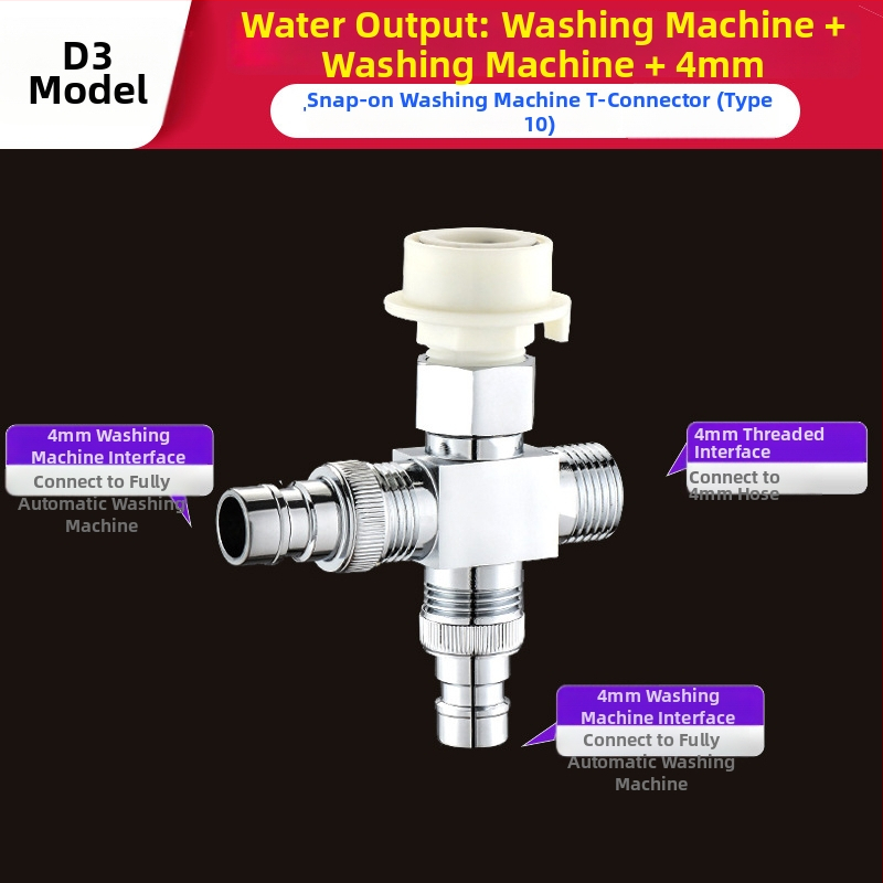 Tee pre práčku Quick-Connect: trojcestný, vstup-výstup 1-2, mosadz, keramický jadrový ventil