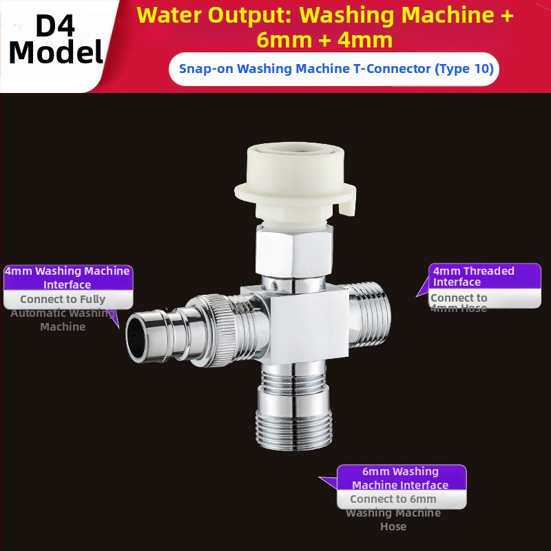 Tee pre práčku Quick-Connect: trojcestný, vstup-výstup 1-2, mosadz, keramický jadrový ventil