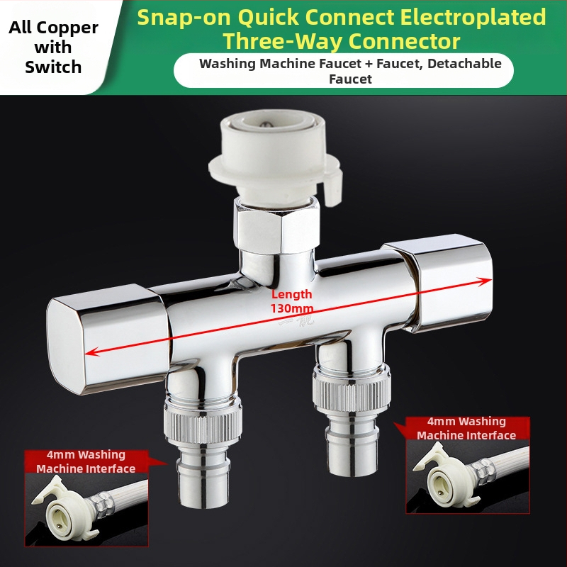 Tee pre práčku Quick-Connect: trojcestný, vstup-výstup 1-2, mosadz, keramický jadrový ventil