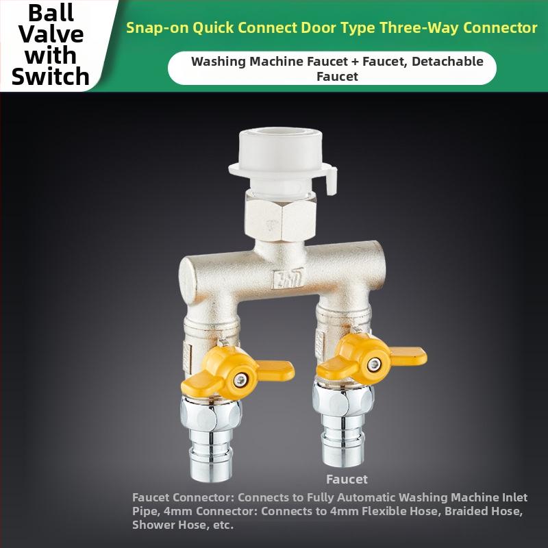 Tee pre práčku Quick-Connect: trojcestný, vstup-výstup 1-2, mosadz, keramický jadrový ventil