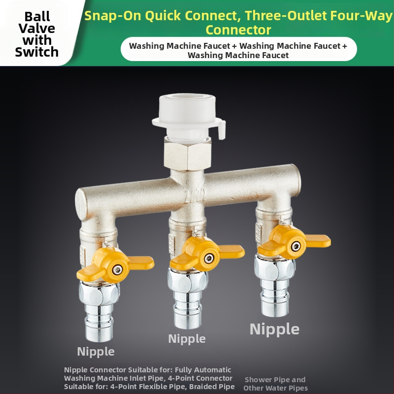 Tee pre práčku Quick-Connect: trojcestný, vstup-výstup 1-2, mosadz, keramický jadrový ventil